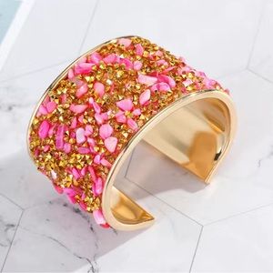 Pink and gold bohemian stone bracelet